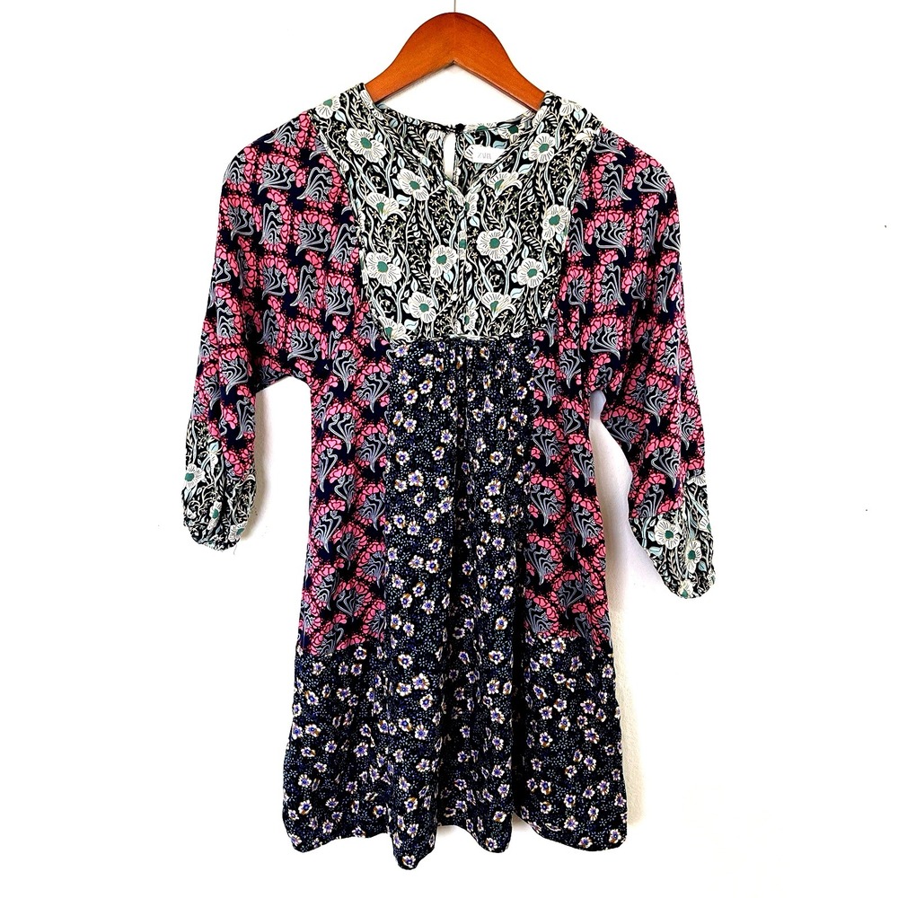 Zara Girls Patchwork Floral Dress Size 9 cm134 Blues and Pink Cottagecore Praire